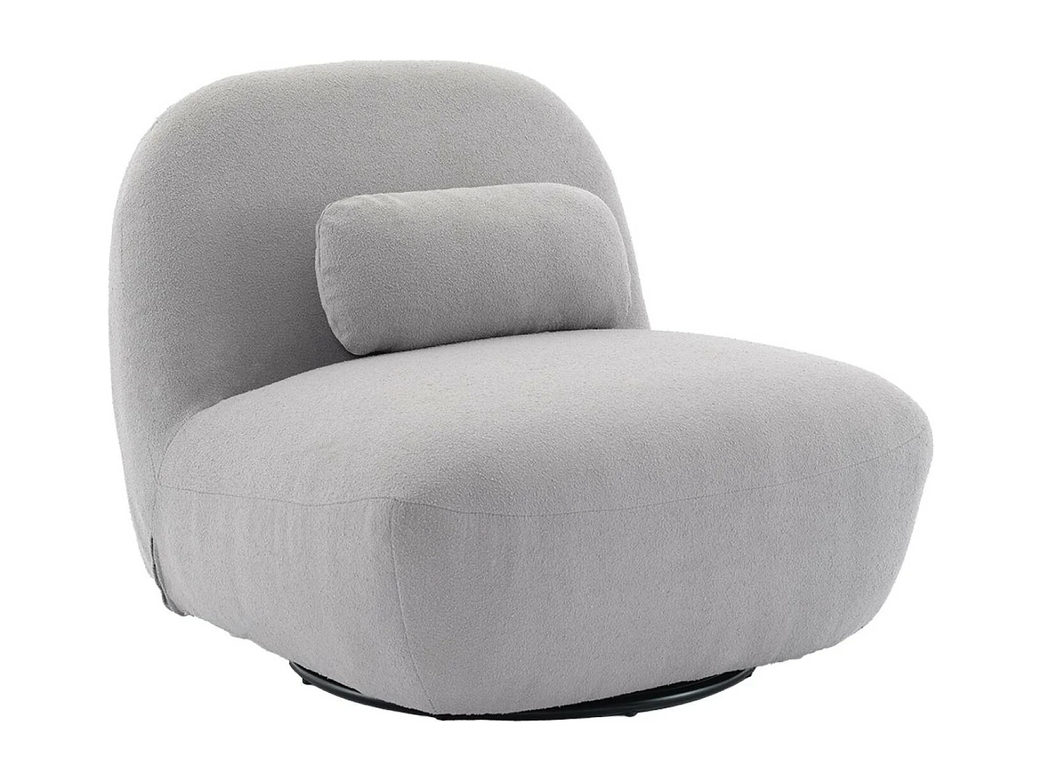 Fauteuil pivotant 360° en bouclette texturée gris clair. piètement en métal noir mat - SPINO