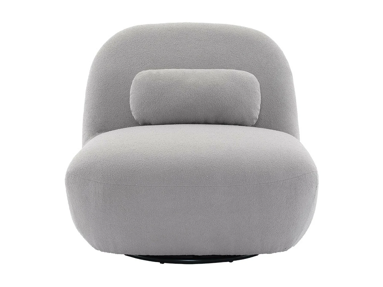 Fauteuil pivotant 360° en bouclette texturée gris clair. piètement en métal noir mat - SPINO