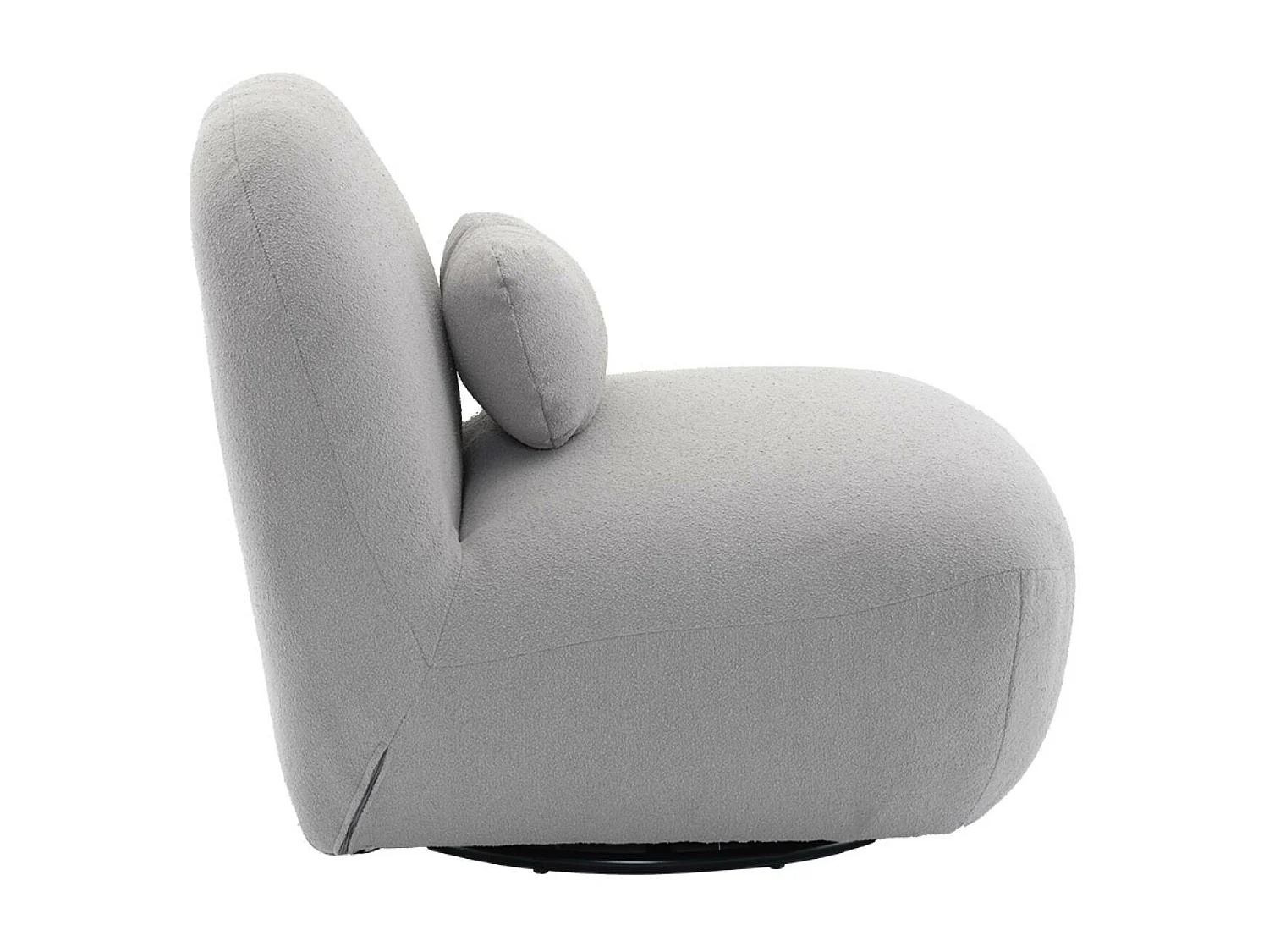 Fauteuil pivotant 360° en bouclette texturée gris clair. piètement en métal noir mat - SPINO