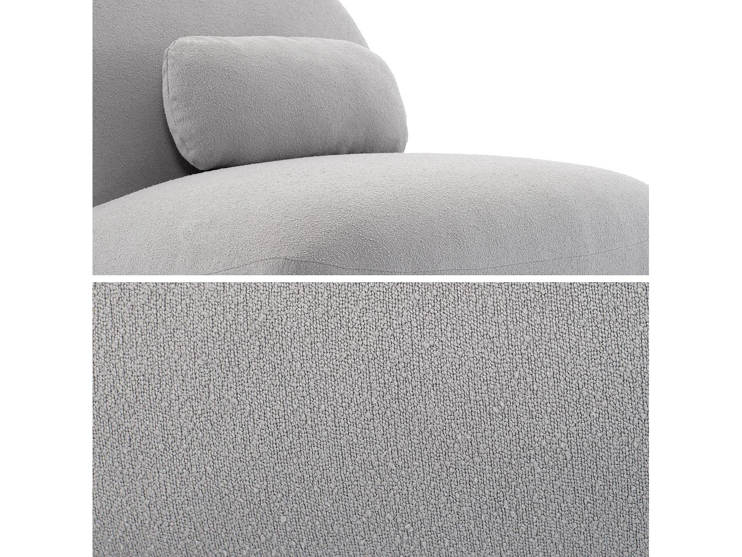 Fauteuil pivotant 360° en bouclette texturée gris clair. piètement en métal noir mat - SPINO