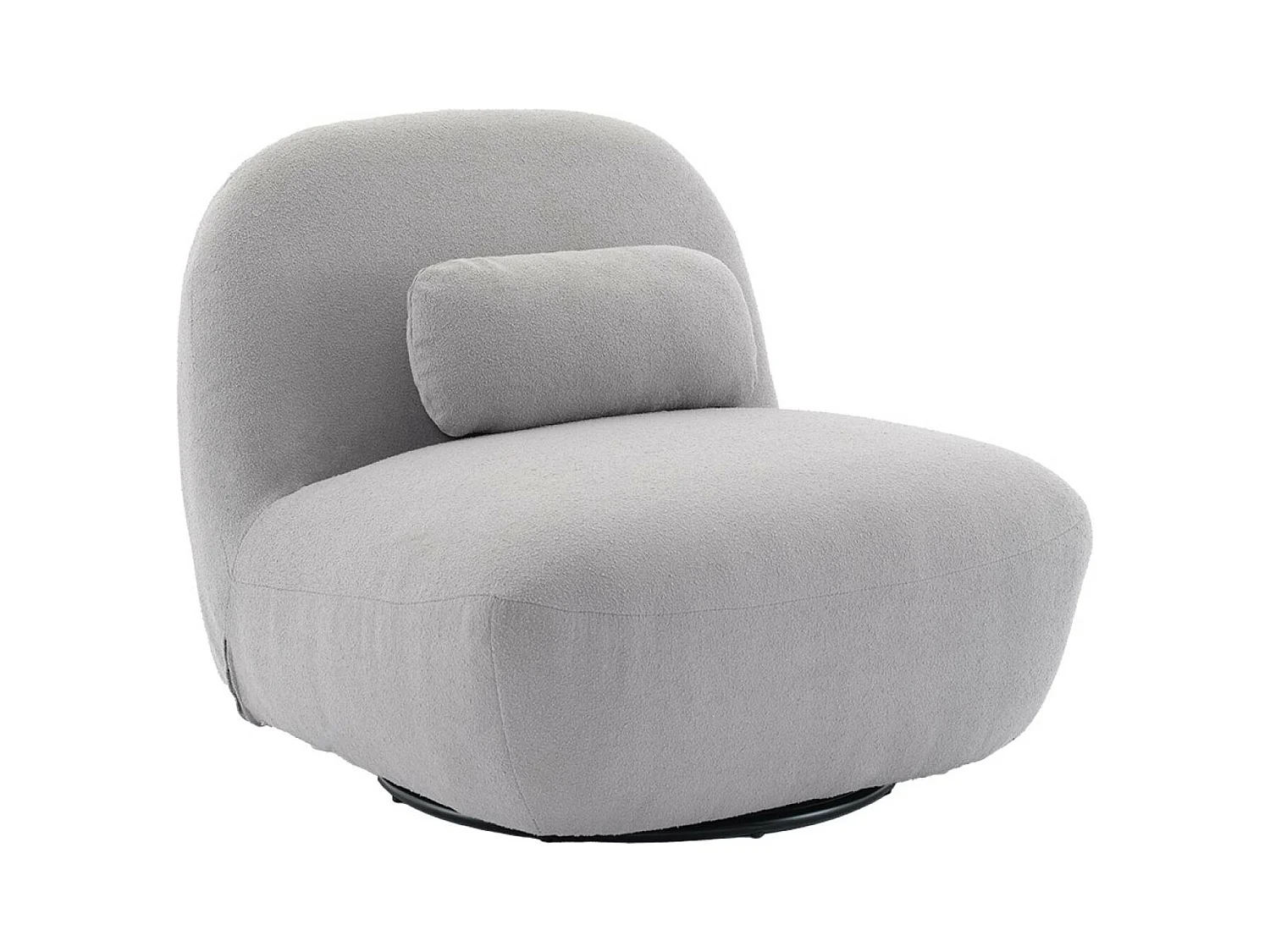 Fauteuil pivotant 360° en bouclette texturée gris clair. piètement en métal noir mat - SPINO
