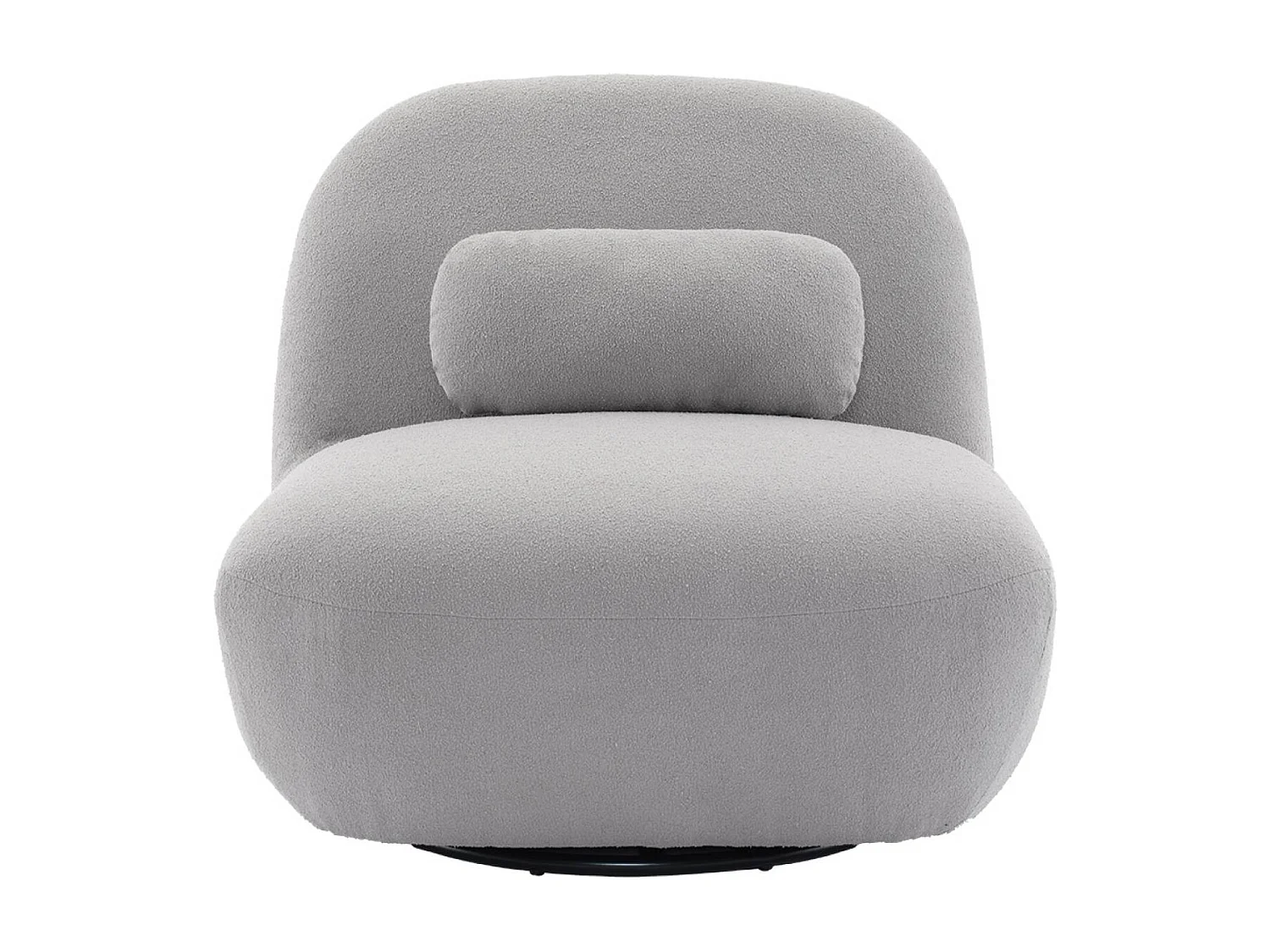 Fauteuil pivotant 360° en bouclette texturée gris clair. piètement en métal noir mat - SPINO