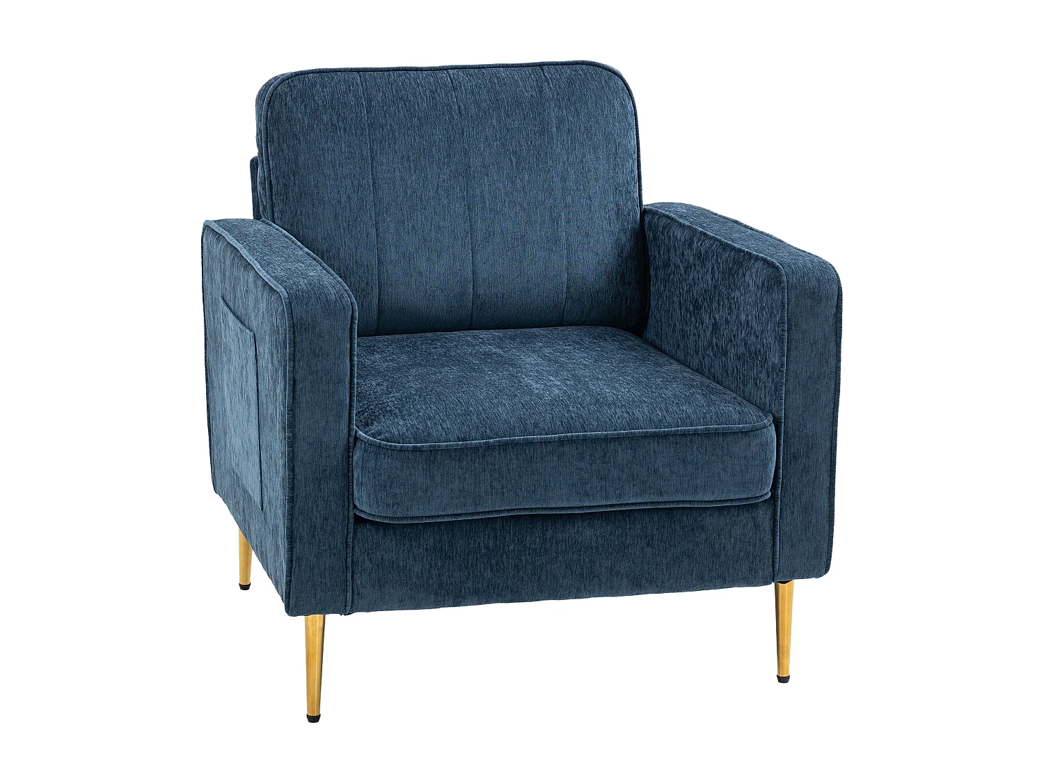 Fauteuil style art déco piètement métal doré tissu bleu
