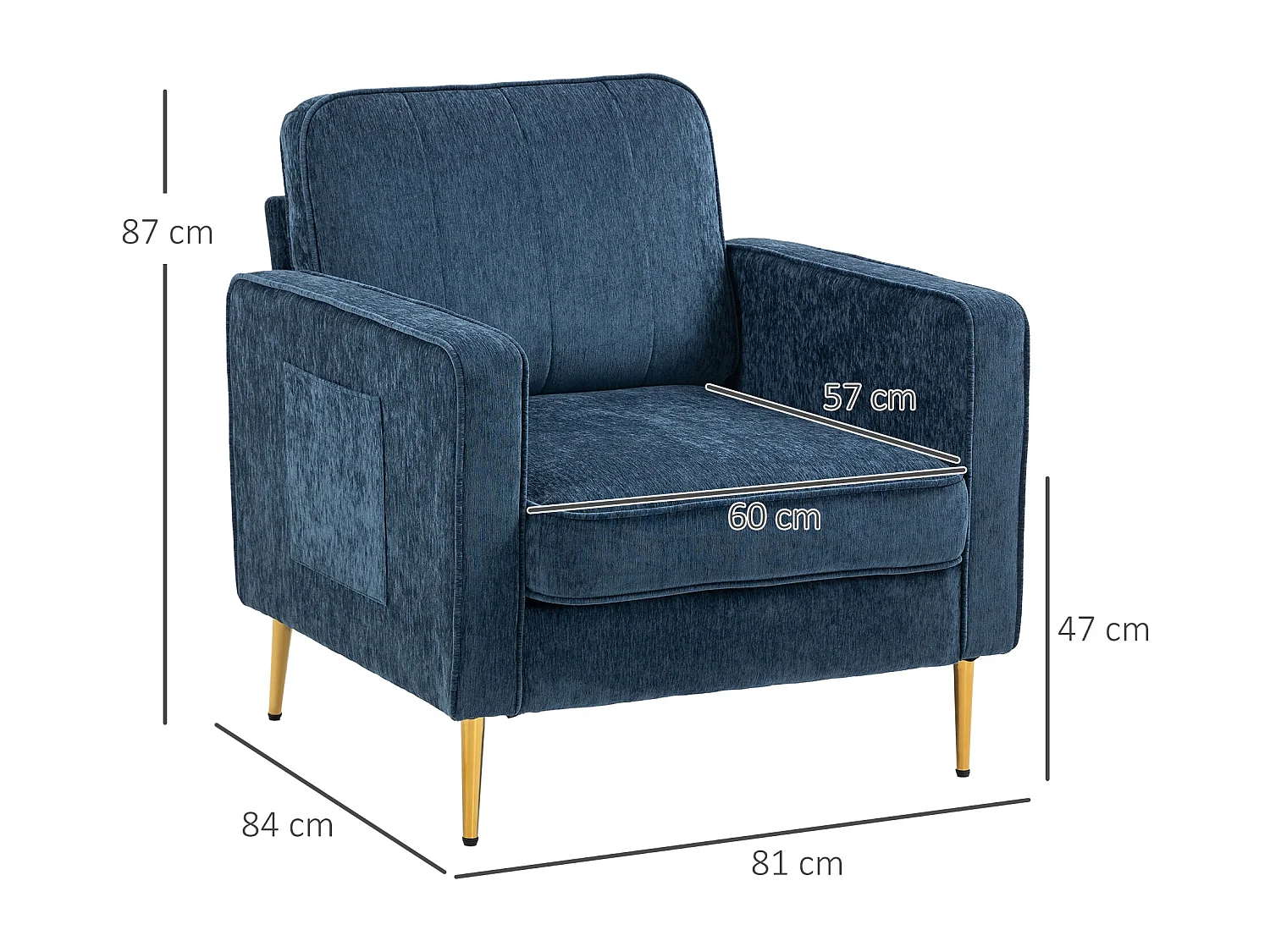 Fauteuil style art déco piètement métal doré tissu bleu