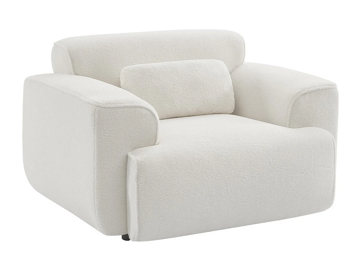Fauteuil tissu bouclette crème. lignes arrondis. coussin fourni. Wallas. L 116 x P 97 x H 73cm