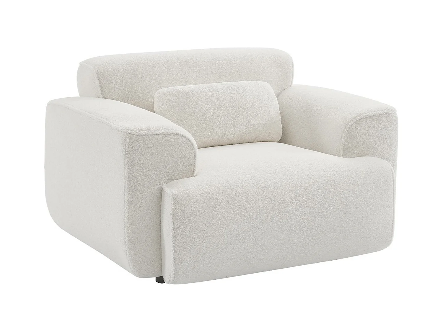 Fauteuil tissu bouclette crème. lignes arrondis. coussin fourni. Wallas. L 116 x P 97 x H 73cm