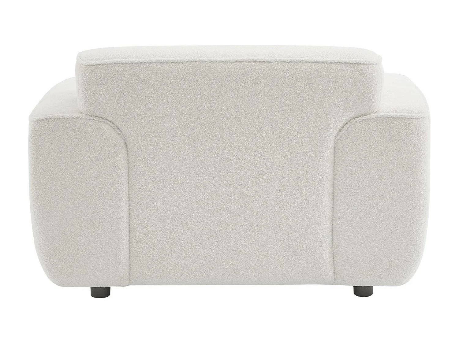 Fauteuil tissu bouclette crème. lignes arrondis. coussin fourni. Wallas. L 116 x P 97 x H 73cm