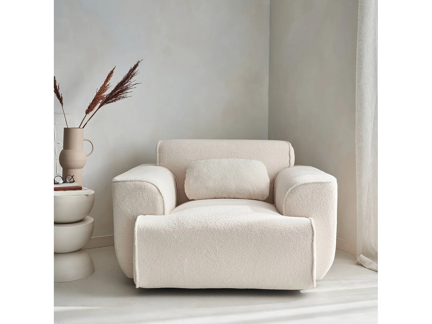 Poltrona 1 posto tessuto bouclé, bouclé bianco