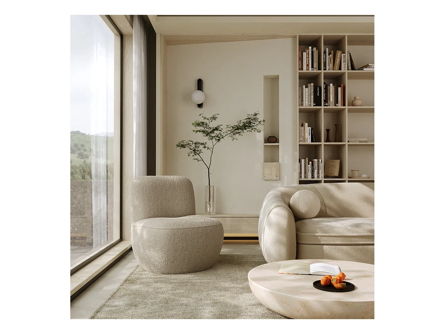 Fauteuil en tissu bouclette taupe