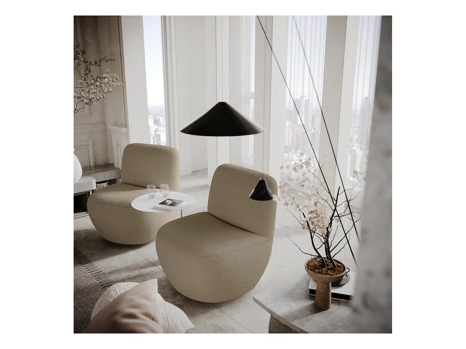 Fauteuil en tissu bouclette taupe