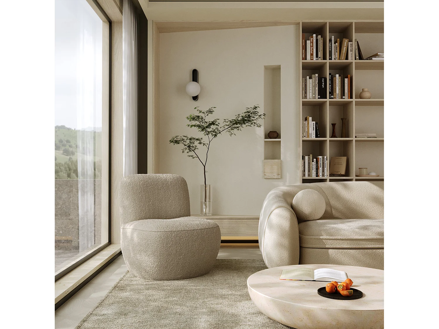 Fauteuil en tissu bouclette taupe