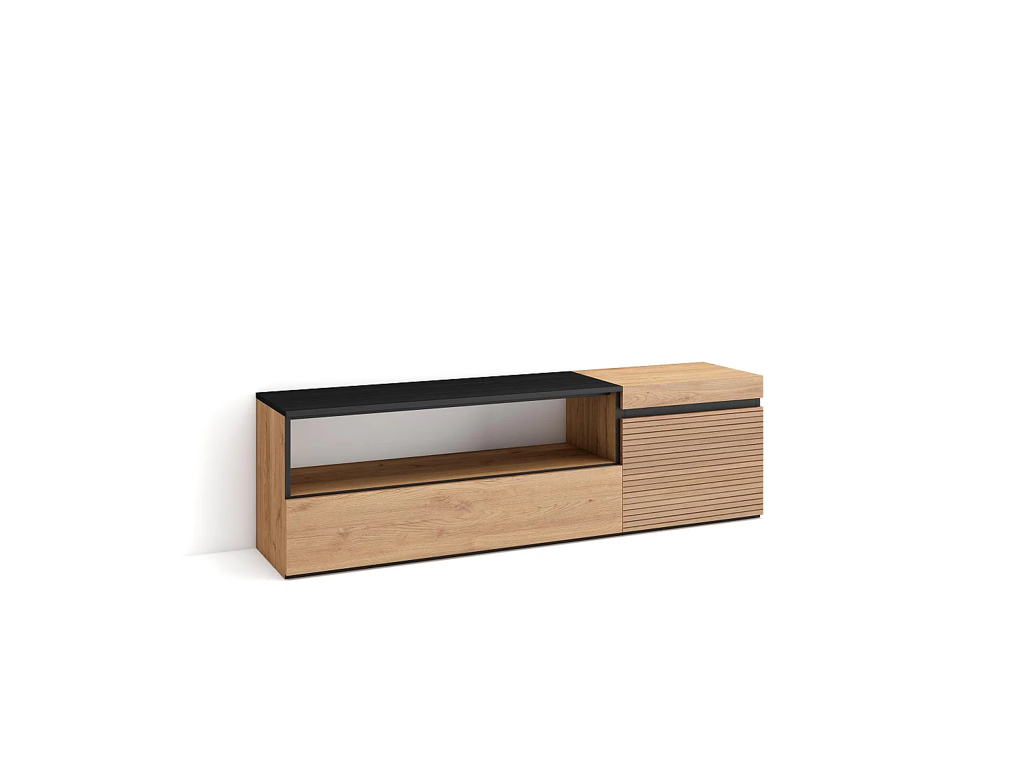 Meuble TV, Banc Télé, 150x35x45cm, Pour les TV jusqu'à 65", Meubles de salon, Chêne