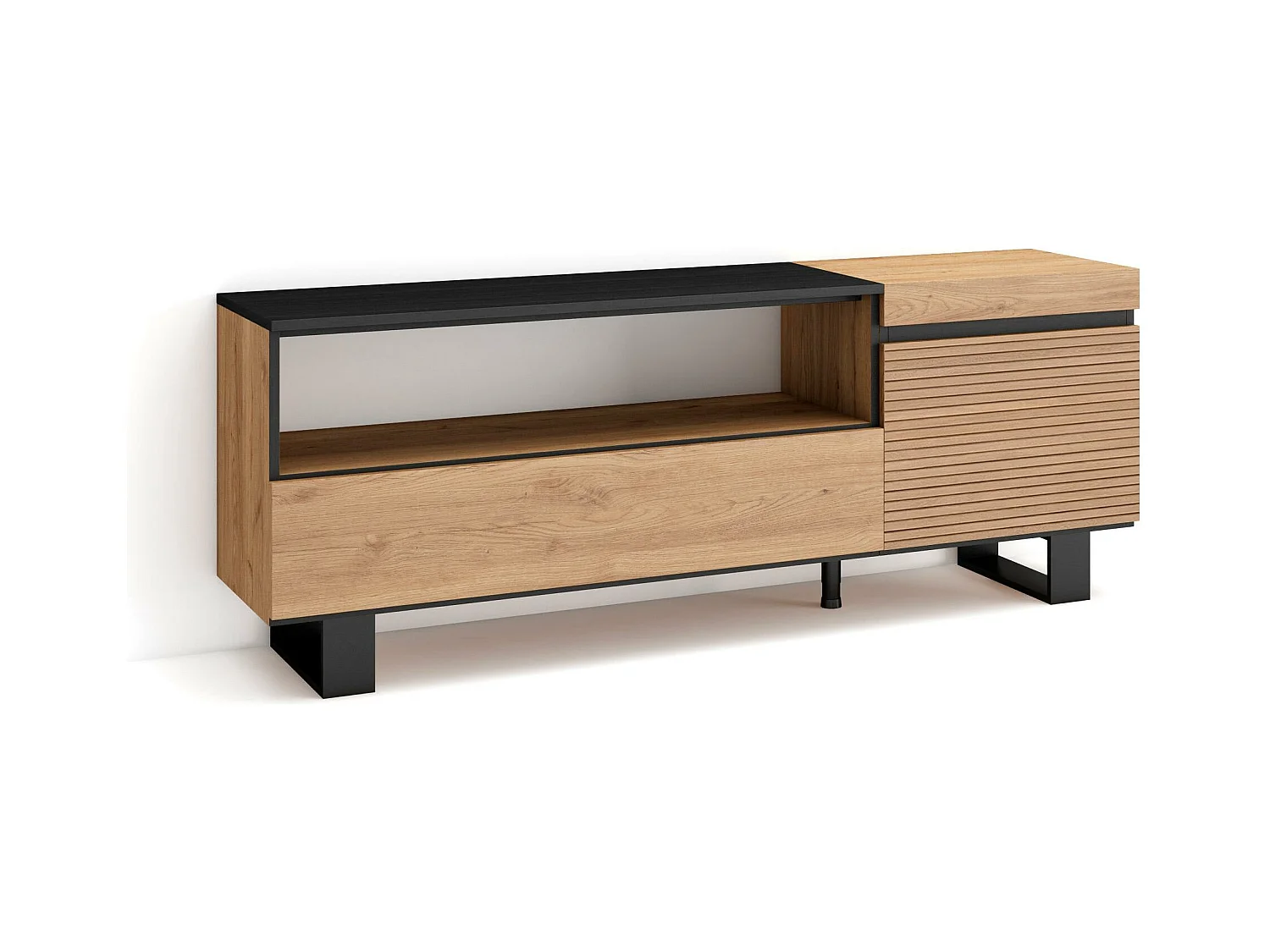 Meuble TV | Banc Télé, 150x35x57cm, Pour les TV jusqu'à 65", Design industriel, Chêne