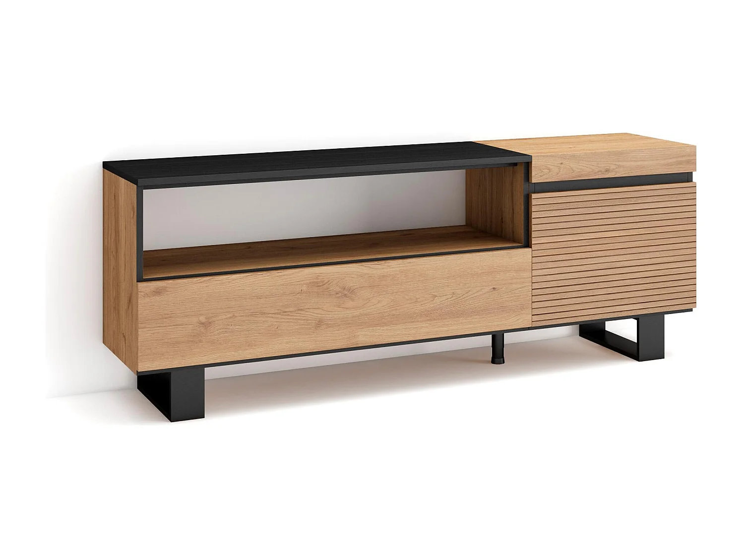 Meuble TV | Banc Télé, 150x35x57cm, Pour les TV jusqu'à 65", Design industriel, Chêne