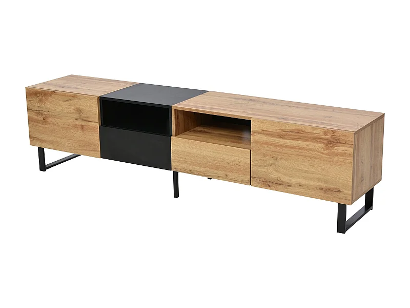 Meuble TV moderne au design noir et bois avec espace de rangement spacieux Modai