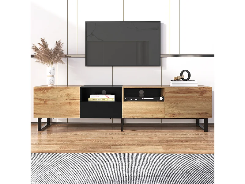 URBAN MEUBLE Meuble TV moderne au design noir et bois avec espace de rangement spacieux