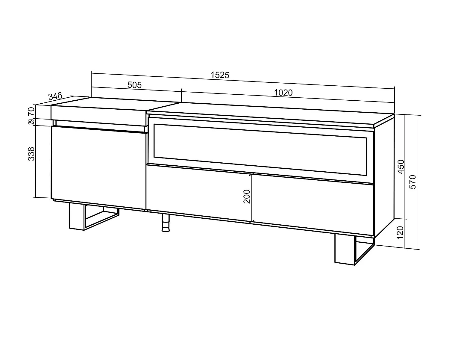 Meuble TV | Banc Télé, 150x35x57cm, Pour les TV jusqu'à 65", Cheminée électrique, Design industriel, Chêne