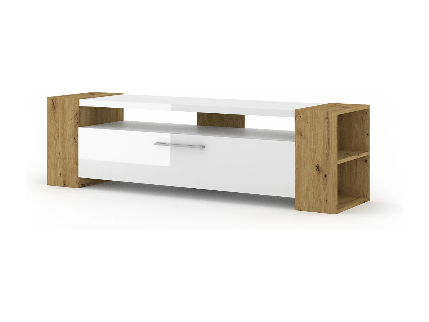 Mueble de TV LIVIA 160 cm roble artesano / blanco brillante