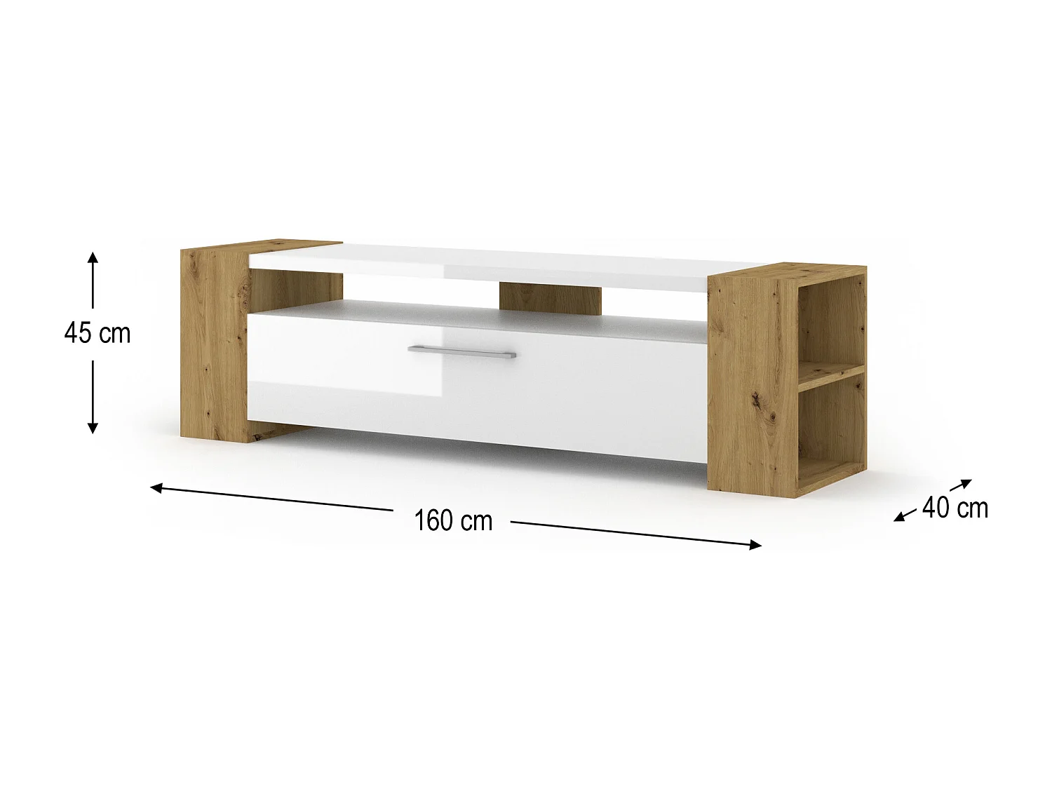 Mueble de TV LIVIA 160 cm roble artesano / blanco brillante