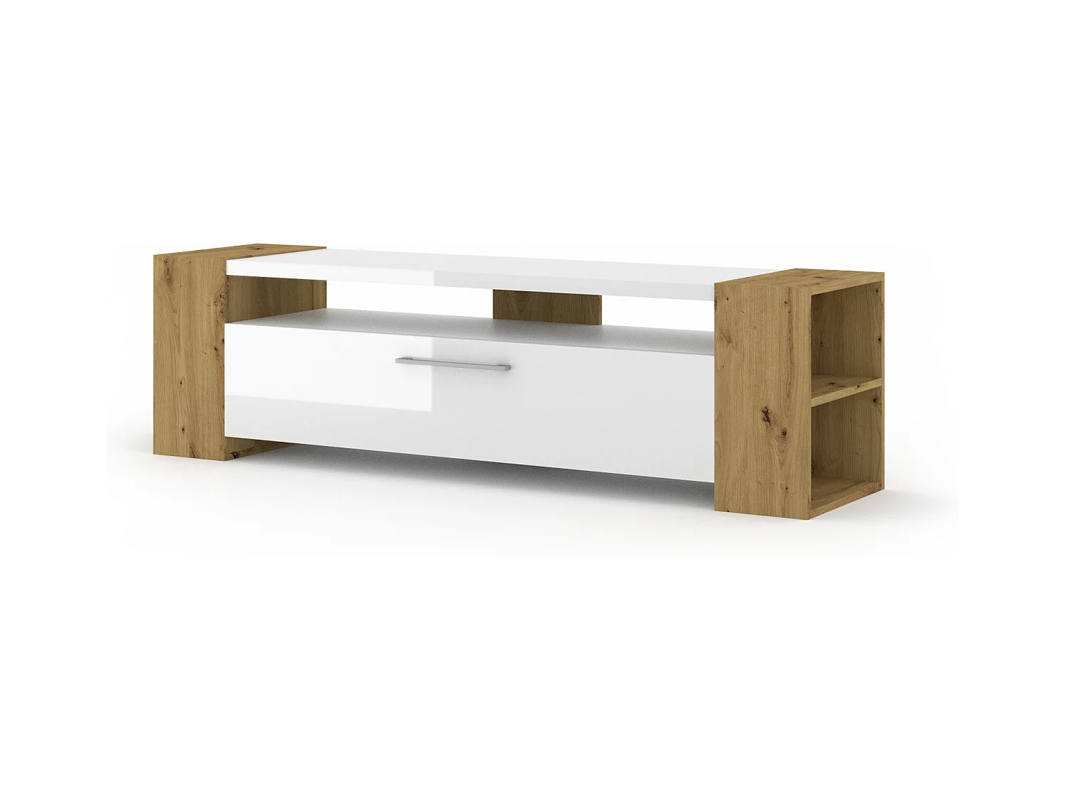 Meuble TV LIVIA 160 cm chêne artisan / blanc brillant