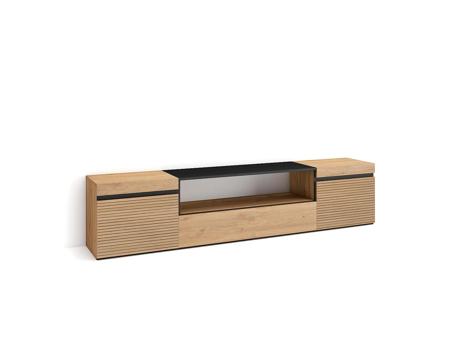 Meuble TV, Banc Télé, 200x35x45cm, Pour les TV jusqu'à 80", Meubles de salon, Chêne