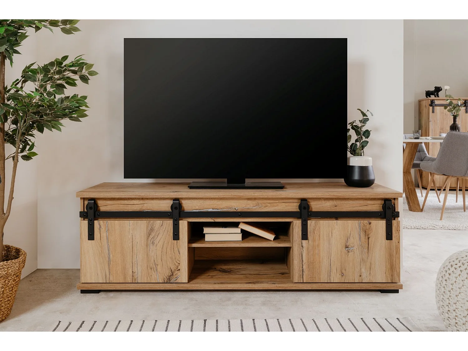Mueble Tv Manzano Soporte Con Estanteria 160X50X40 Roble