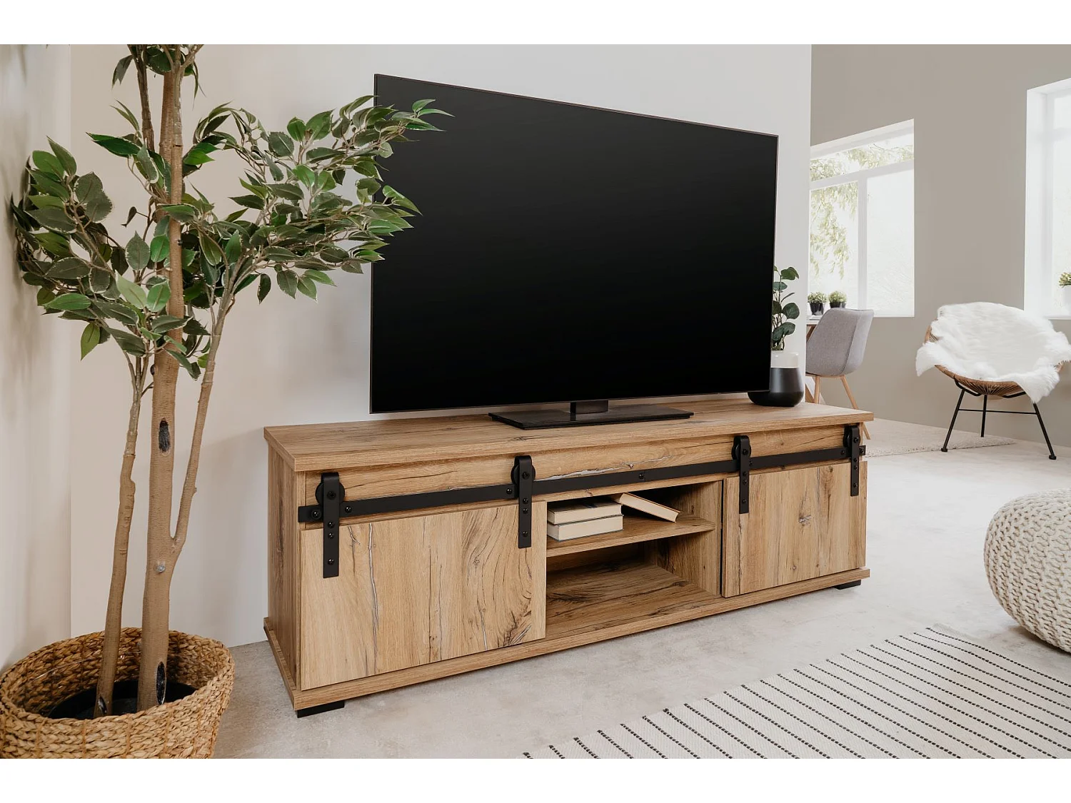 Mueble Tv Manzano Soporte Con Estanteria 160X50X40 Roble