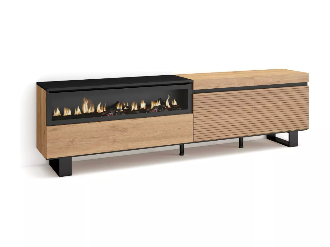 Kauf Unique TV-Schrank, Lowboard, 200x57x35cm, Für TV-Geräte bis zu 80", Elektrokamin. , Industriedesign, Eiche