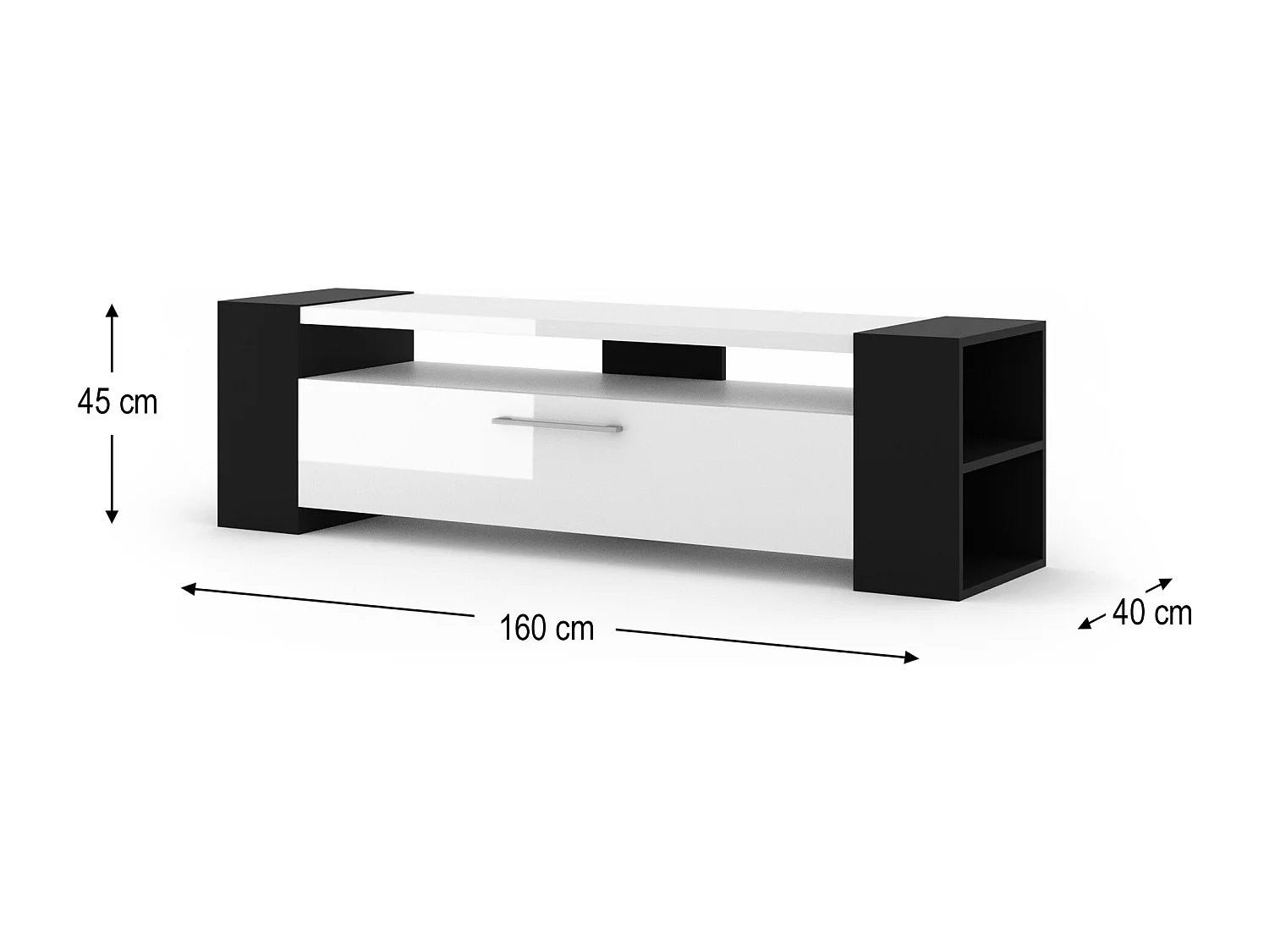 Mobile TV LIVIA 160 cm nero / bianco lucido