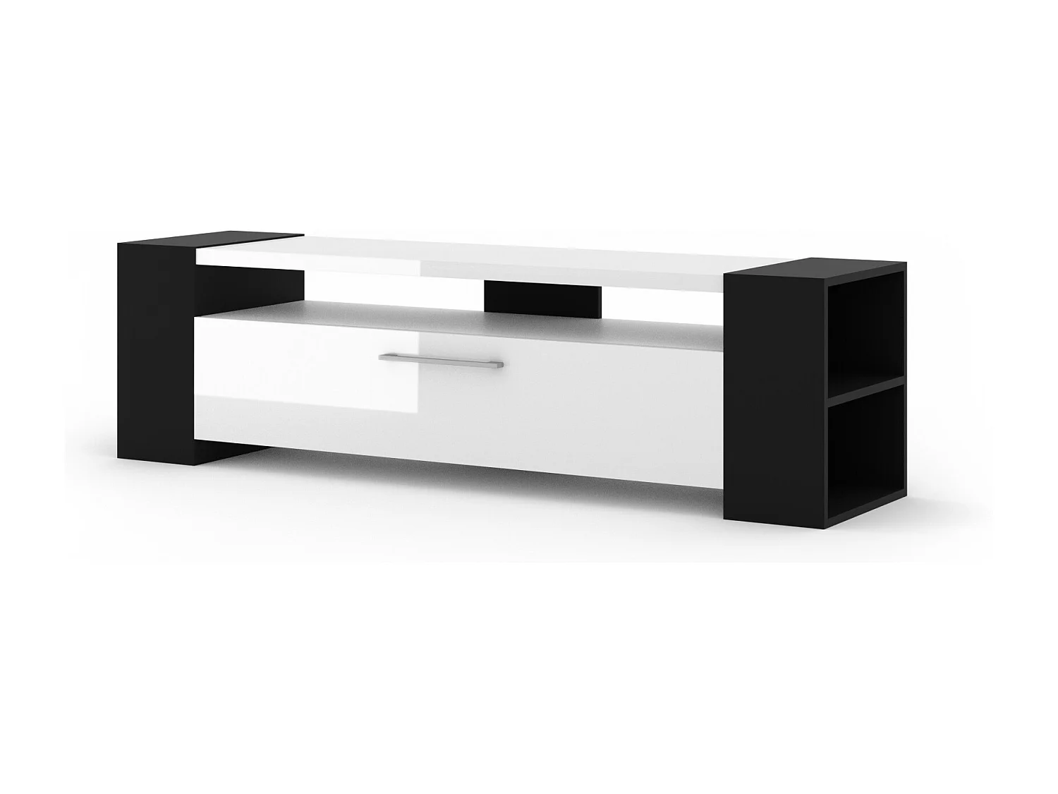 Meuble TV LIVIA 160 cm noir / blanc brillant