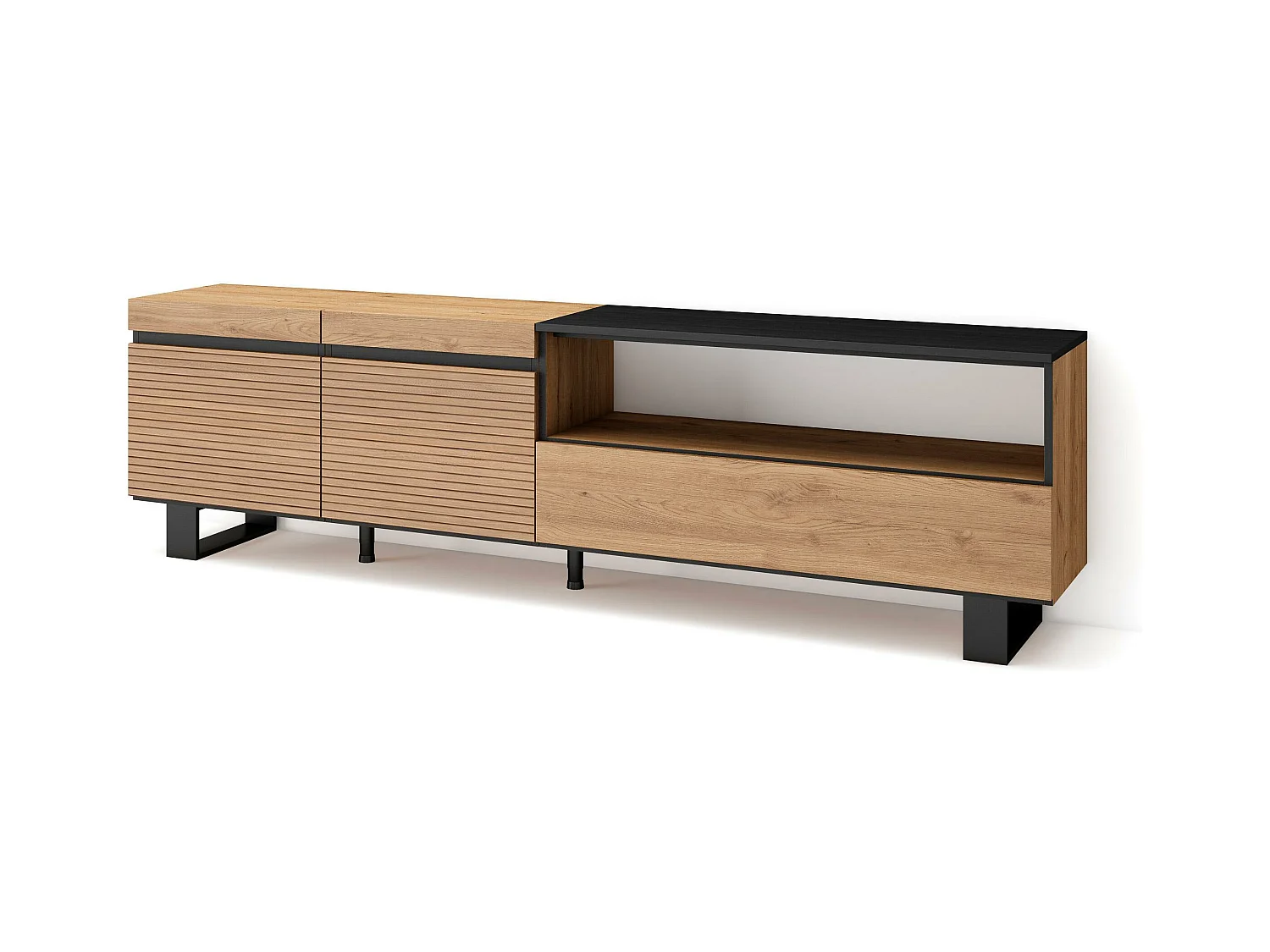TV-Meubel, Lowboard, 200x57x35cm, Voor tv's tot 80", Industrieel design, Eiken