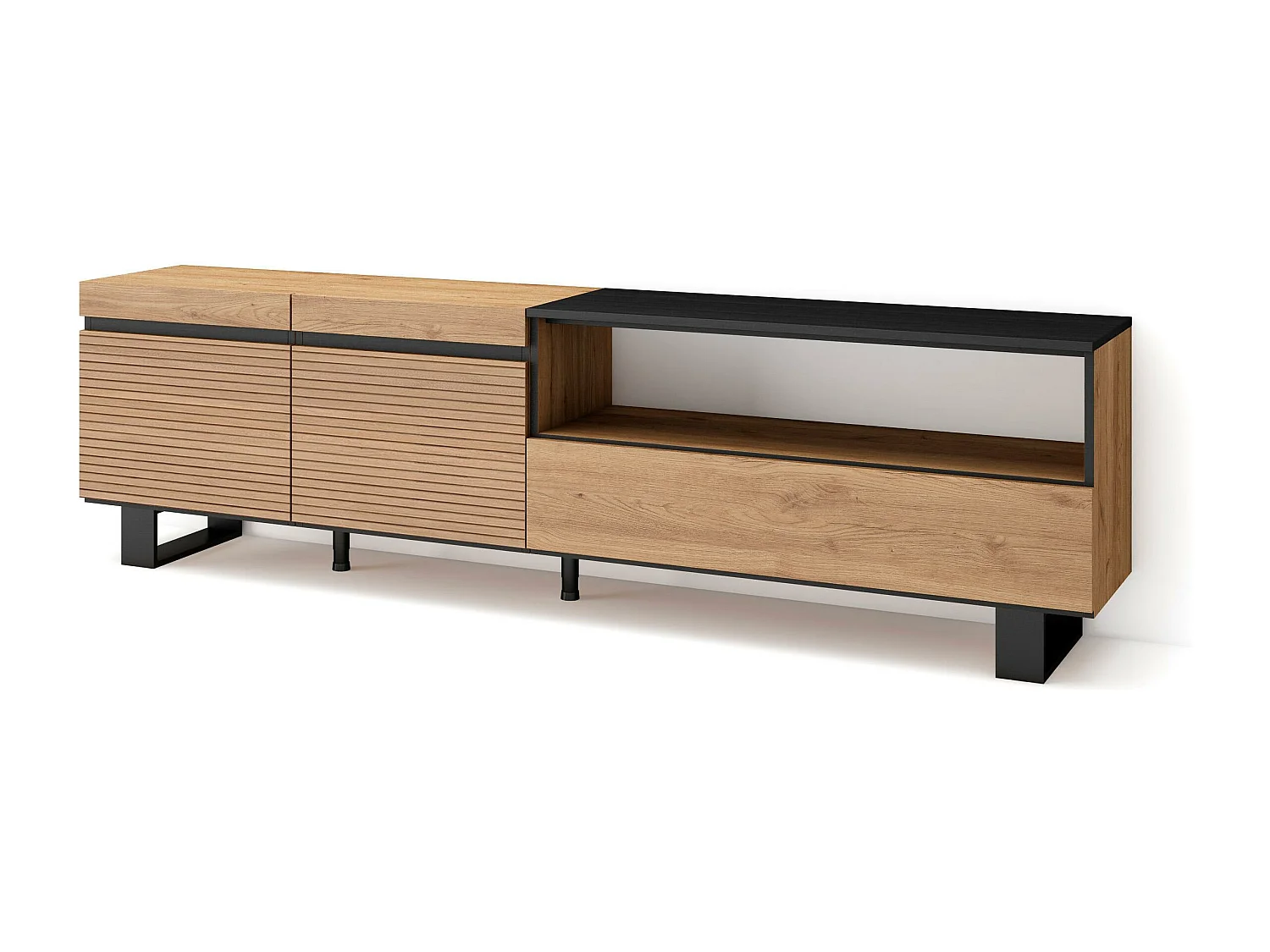 TV-Meubel, Lowboard, 200x57x35cm, Voor tv's tot 80", Industrieel design, Eiken