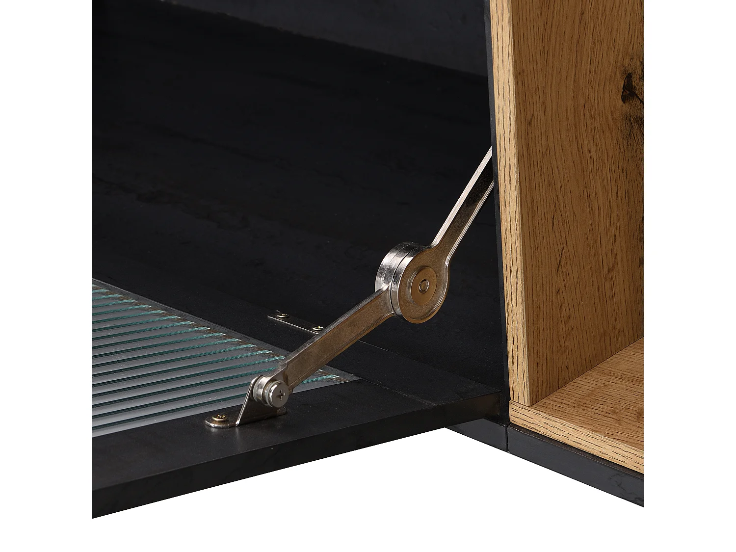 Meuble TV gris et verre ondulé avec 3 portes battants niche ouvert rangement 200 x 40 COVUNS