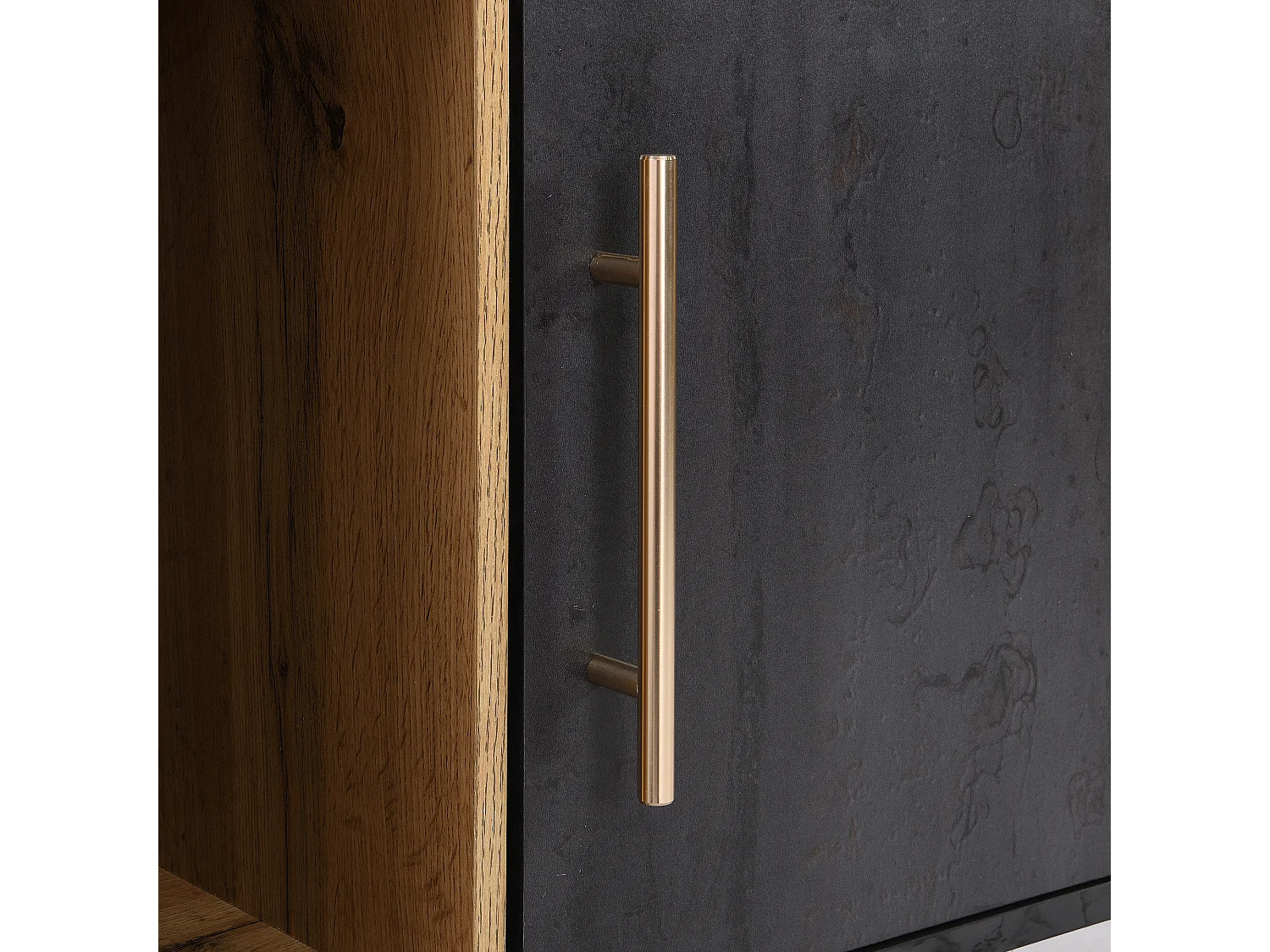 Meuble TV gris et verre ondulé avec 3 portes battants niche ouvert rangement 200 x 40 COVUNS