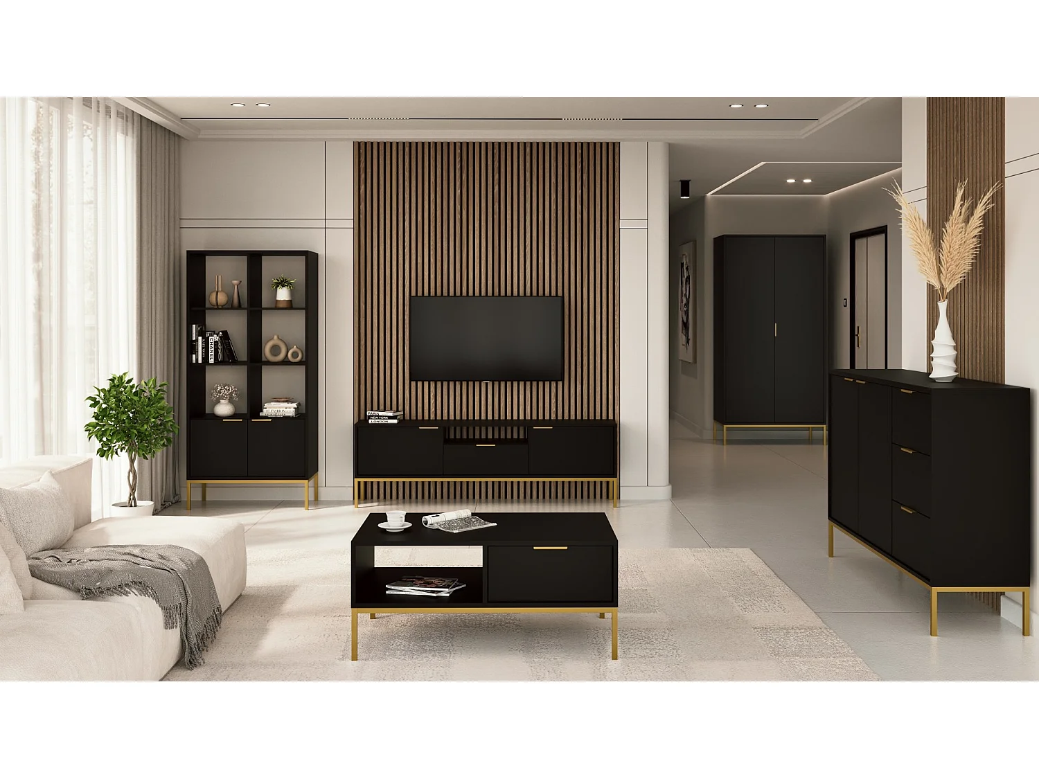 Meuble TV 175 cm Seattle Noir