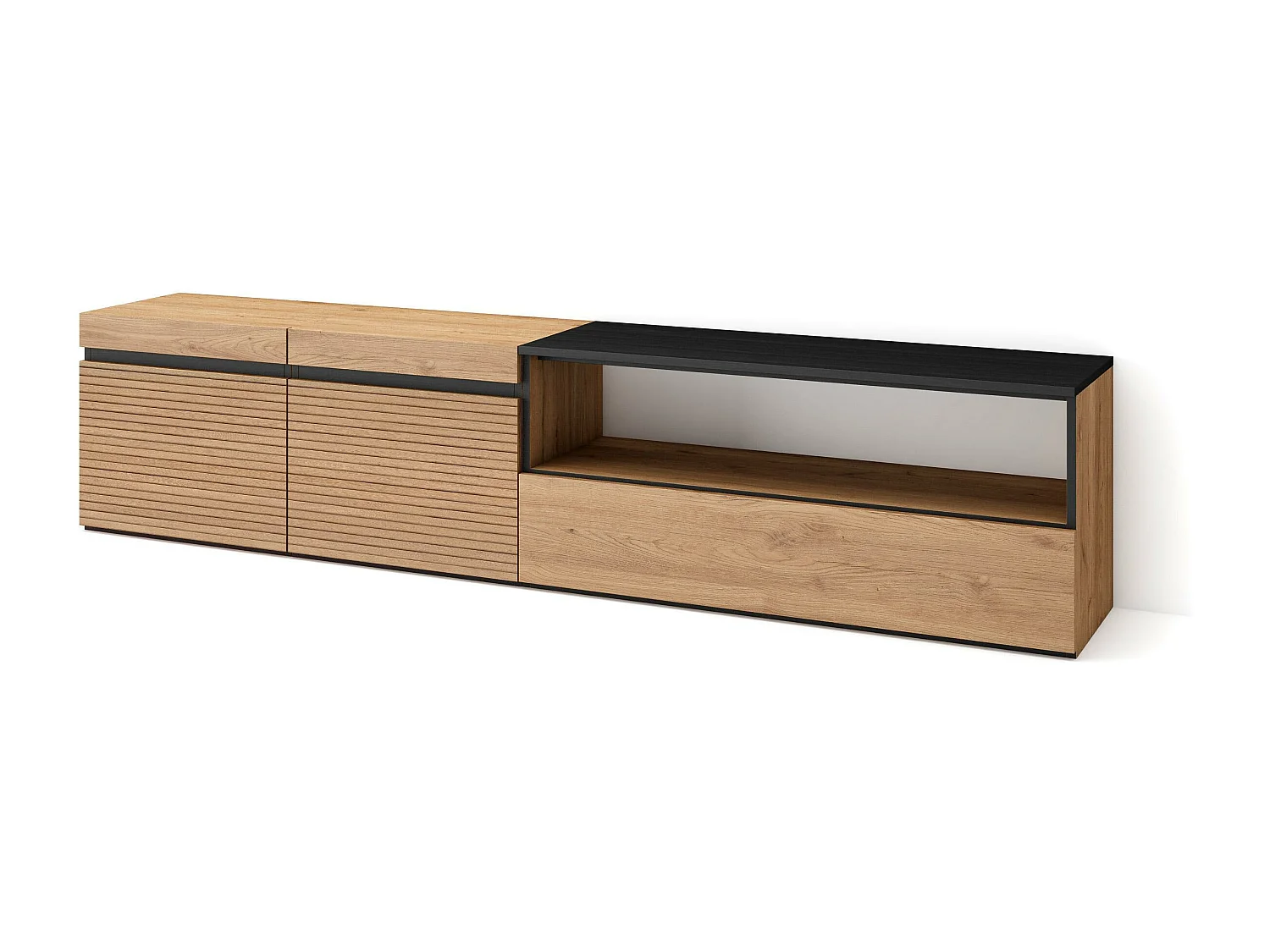 Meuble TV | Banc Télé, 200x45x35cm, Pour les TV jusqu'à 80", Meubles de salon, Chêne