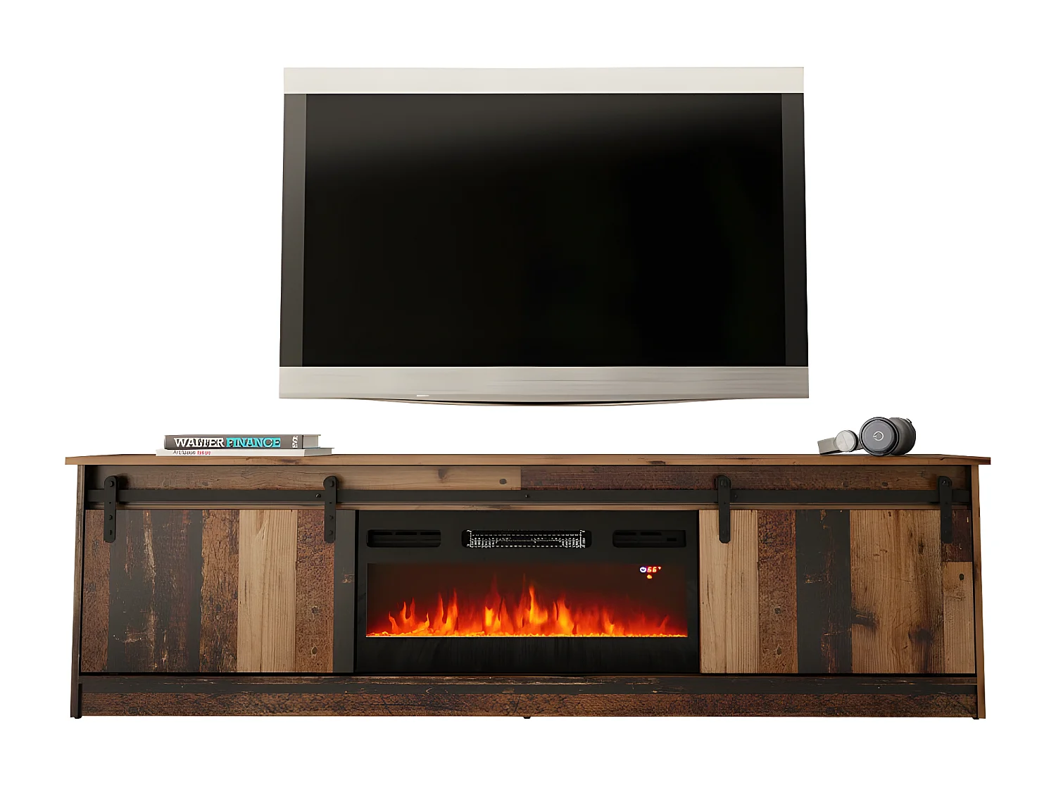 Meuble TV GRANIO avec cheminée style industriel vintage