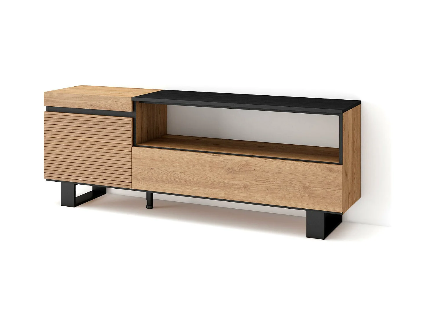 Meuble TV | Banc Télé, 150x35x57cm, Pour les TV jusqu'à 65", Design industriel, Chêne