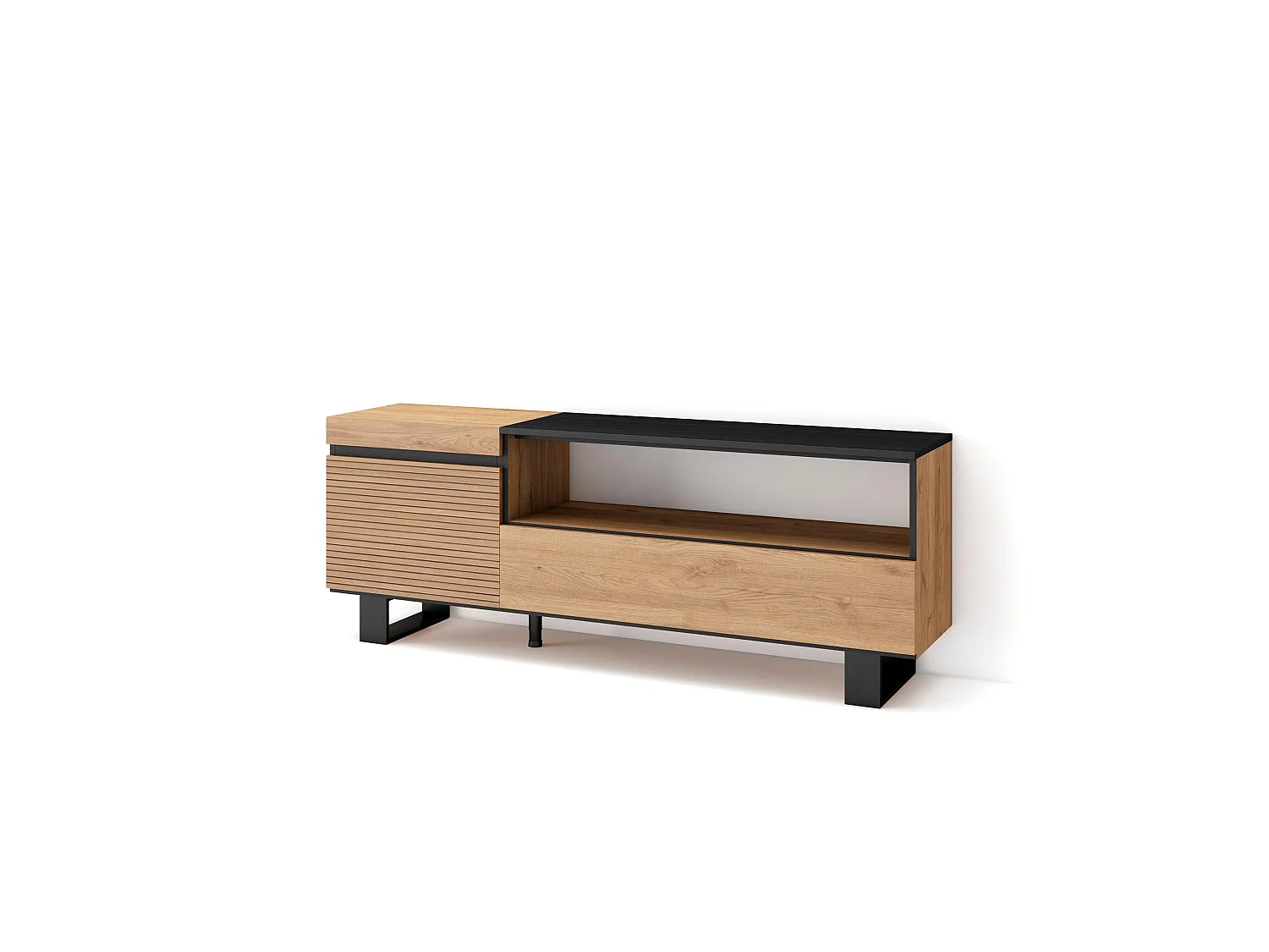 TV-Meubel, Lowboard, 150x35x57cm, Voor tv's tot 65", Industrieel design, Eiken