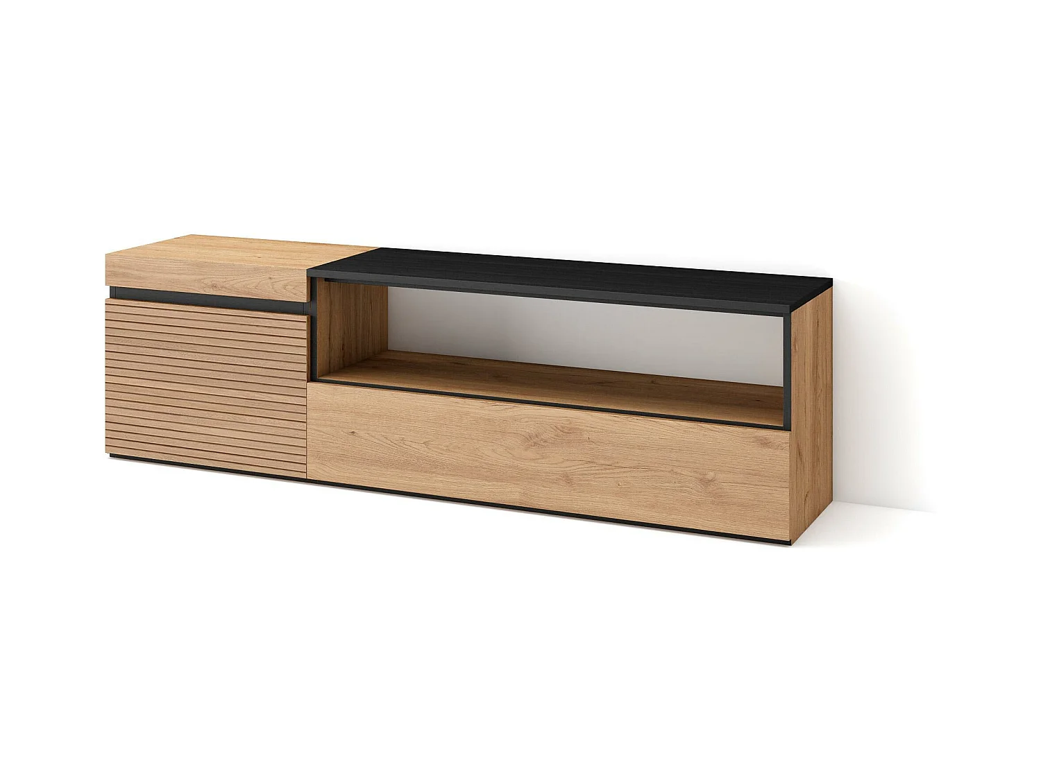 Meuble TV | Banc Télé, 150x35x45cm, Pour les TV jusqu'à 65", Meubles de salon, Chêne