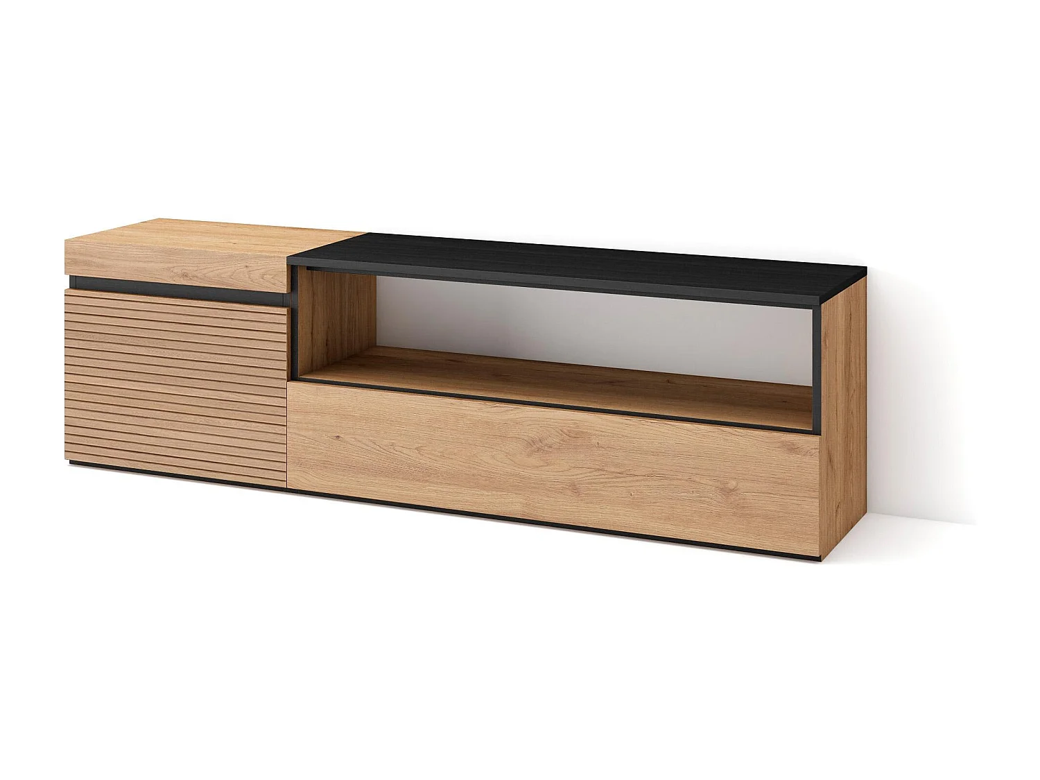Meuble TV | Banc Télé, 150x35x45cm, Pour les TV jusqu'à 65", Meubles de salon, Chêne