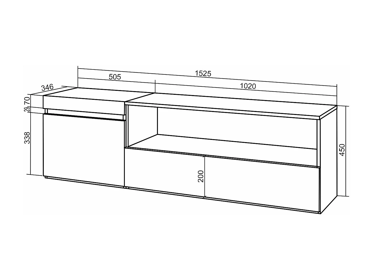 Meuble TV | Banc Télé, 150x35x45cm, Pour les TV jusqu'à 65", Meubles de salon, Chêne