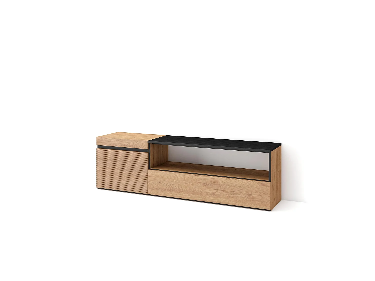 Meuble TV, Banc Télé, 150x35x45cm, Pour les TV jusqu'à 65", Meubles de salon, Chêne
