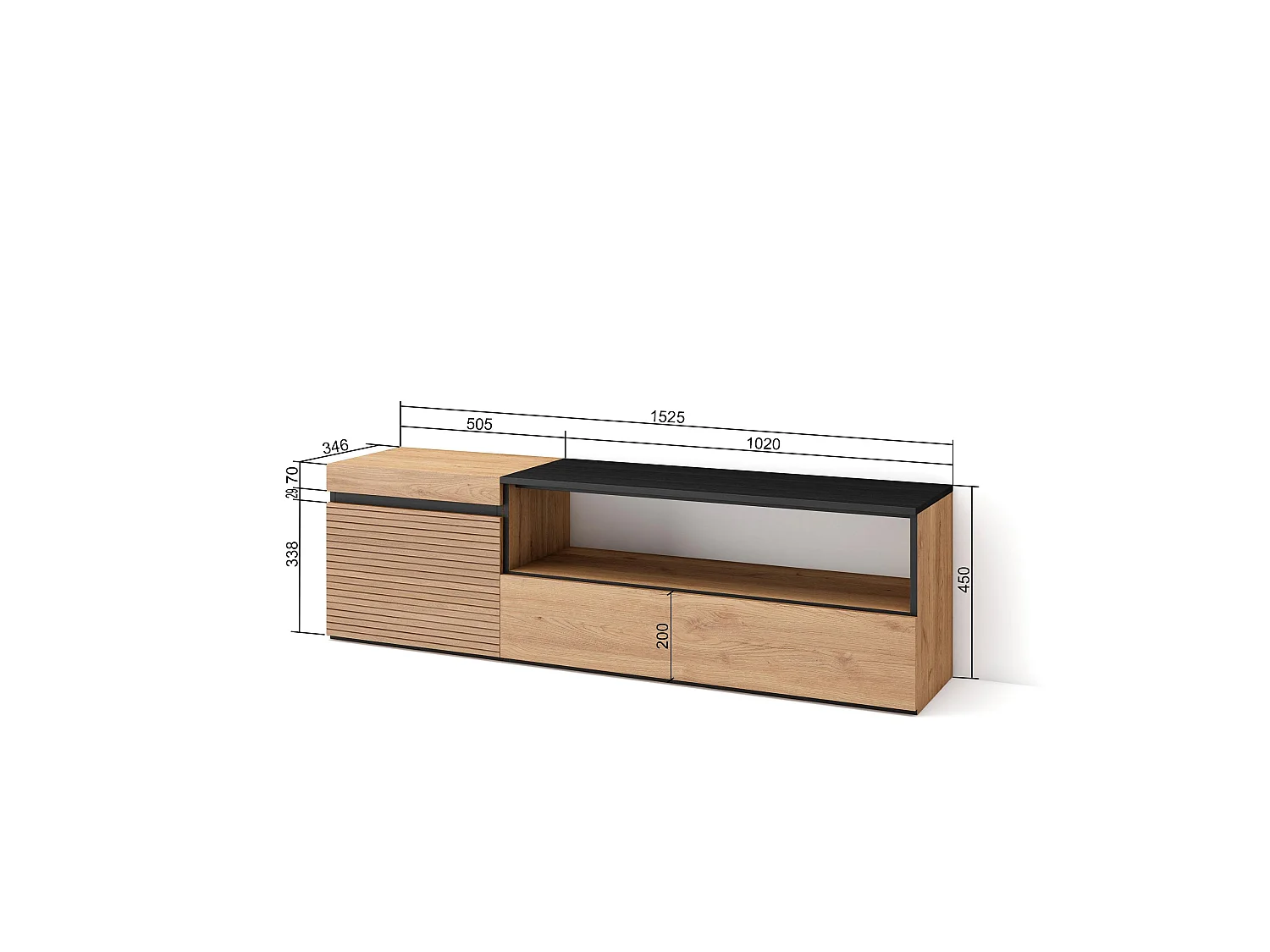 Meuble TV, Banc Télé, 150x35x45cm, Pour les TV jusqu'à 65", Meubles de salon, Chêne
