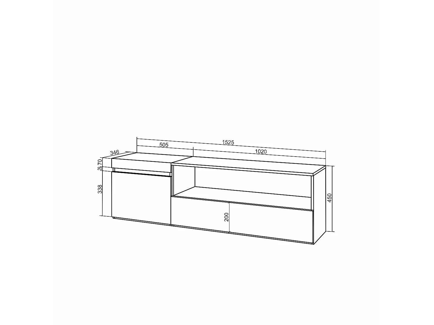 Meuble TV, Banc Télé, 150x35x45cm, Pour les TV jusqu'à 65", Meubles de salon, Chêne