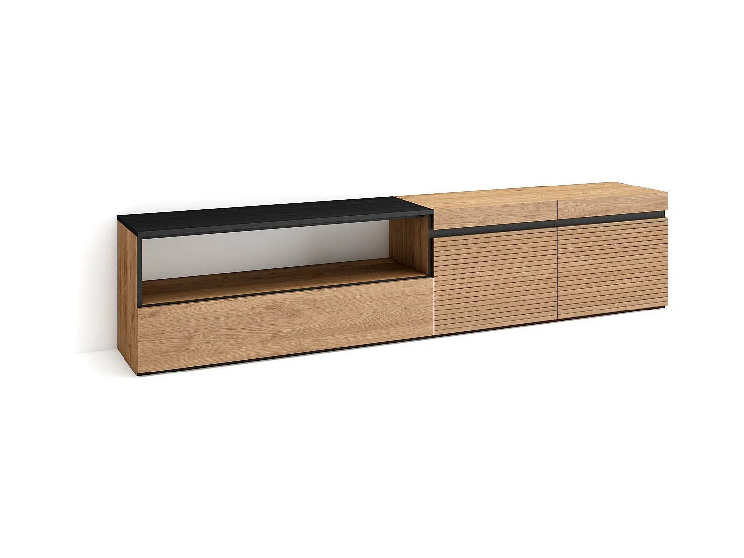 TV-Meubel, Lowboard, 200x45x35cm, Voor tv's tot 80", TV-Tafel, Eiken