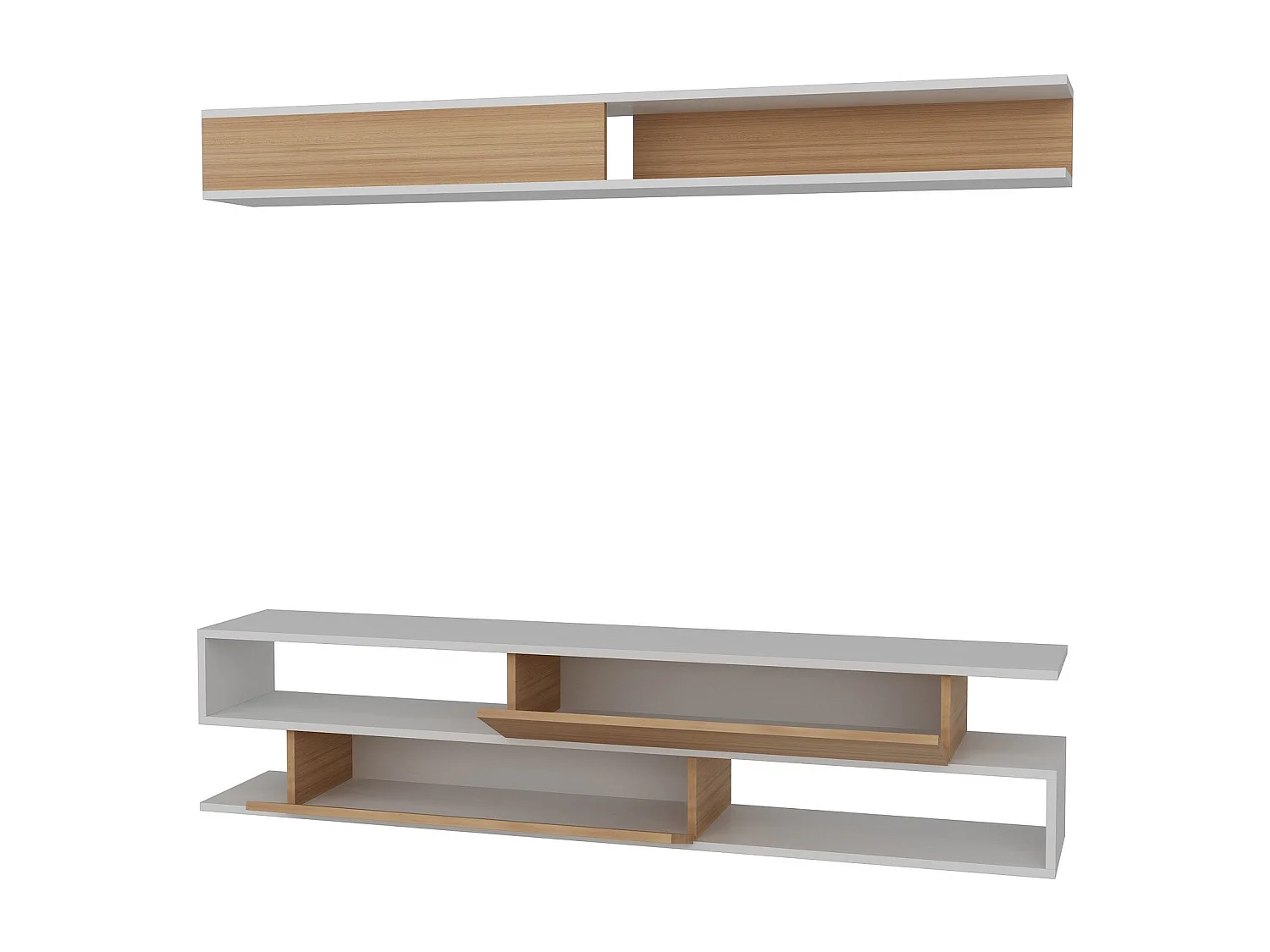 Móvel de TV moderno – 176 x 39 x 31,5 cm – Branco e Teca – Painéis de partículas revestidos a melamina