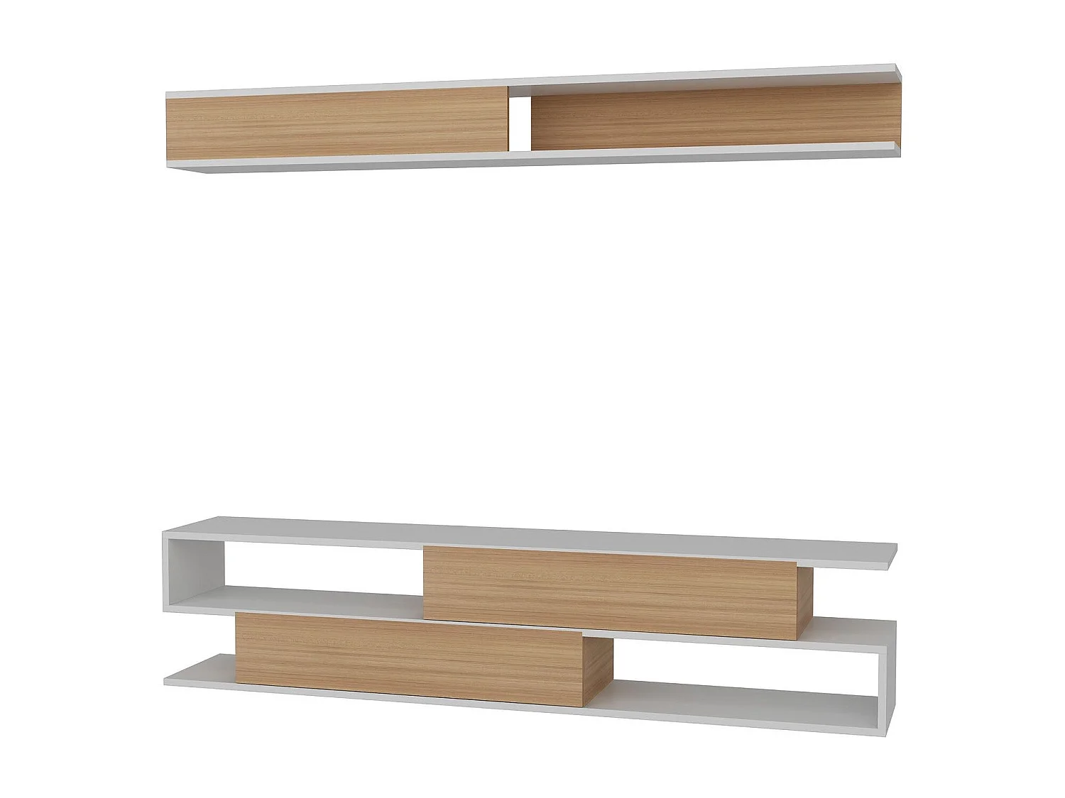 Mobile TV moderno – 176 x 39 x 31,5 cm – Bianco e Teak – Pannello truciolare rivestito in melaminico