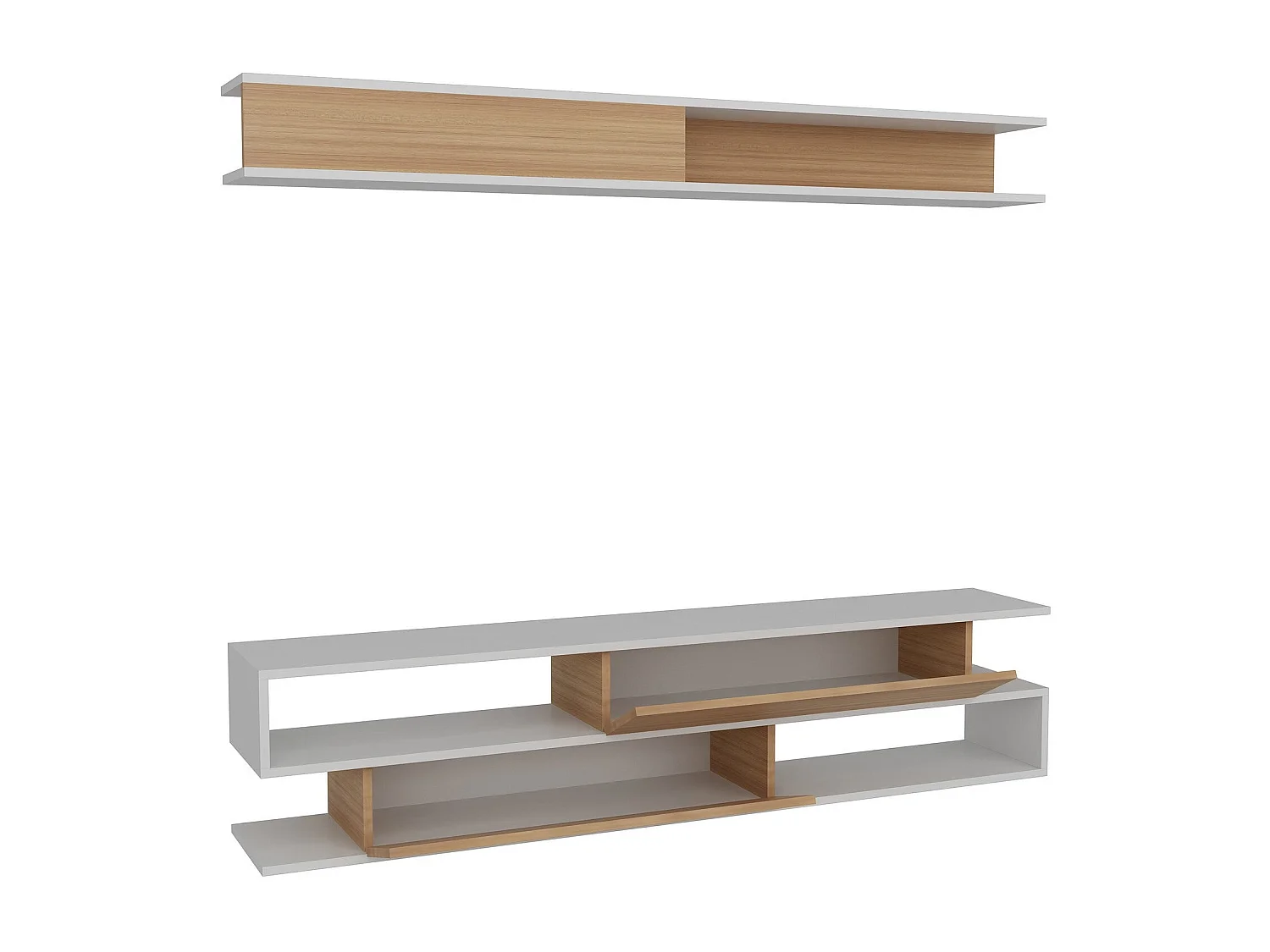 Mobile TV moderno – 176 x 39 x 31,5 cm – Bianco e Teak – Pannello truciolare rivestito in melaminico