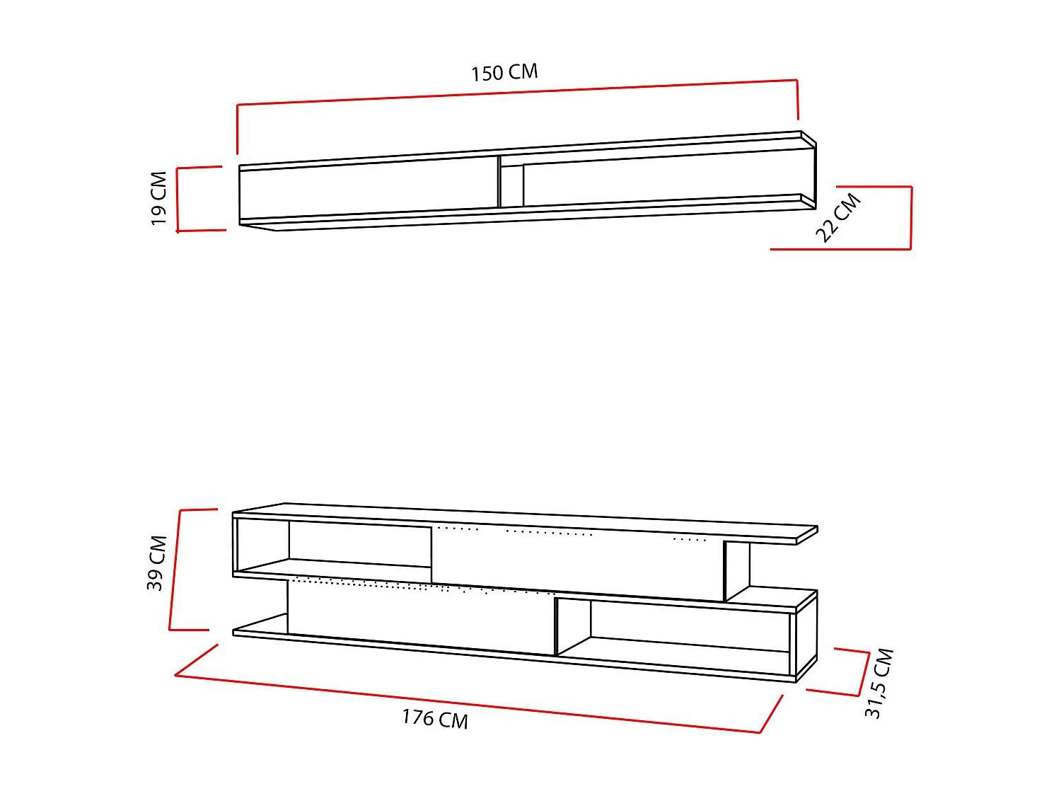 Mobile TV moderno – 176 x 39 x 31,5 cm – Bianco e Teak – Pannello truciolare rivestito in melaminico